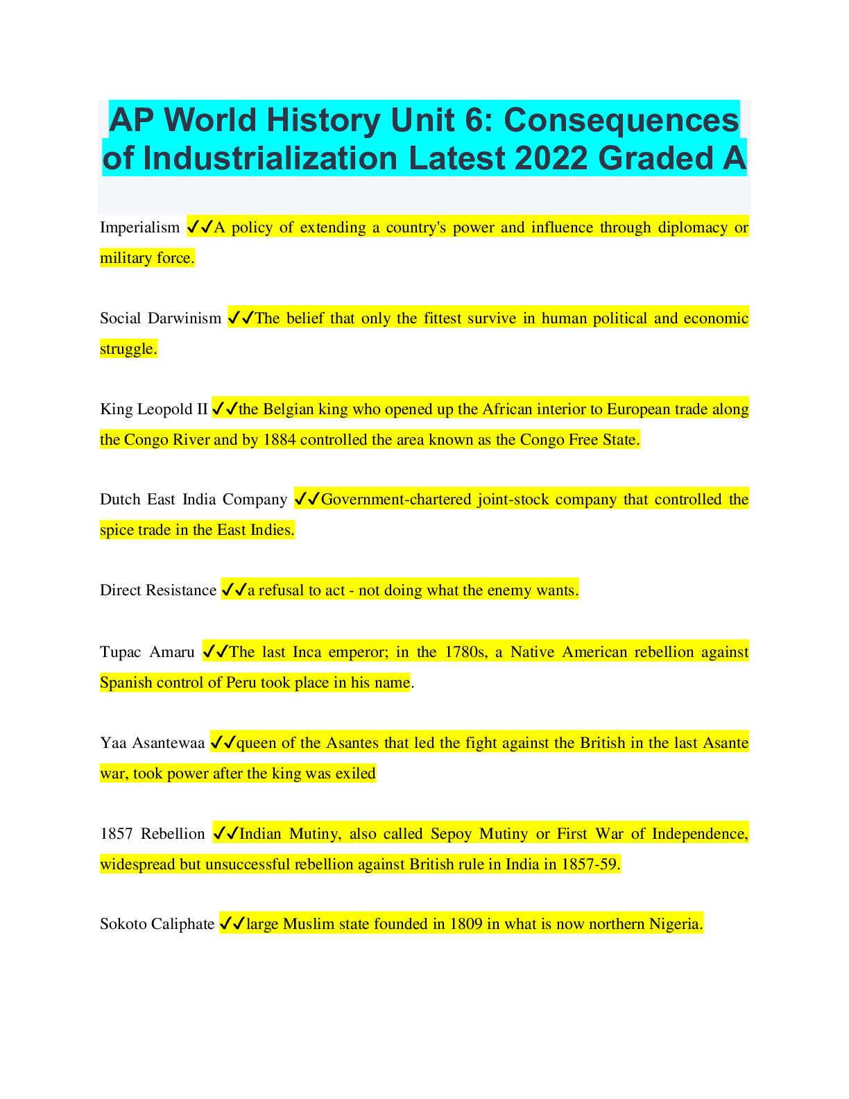 AP World History Chapter 11 Latest 2022 Already Passed Browsegrades